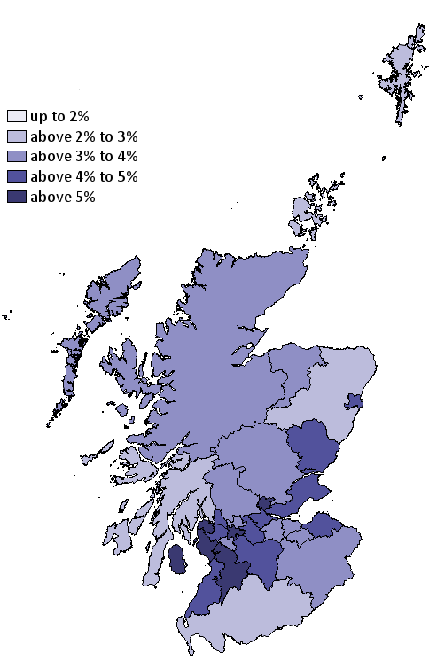 Figure 7: Model Based Unemployment Rate 2017 16 year olds and over (per cent)