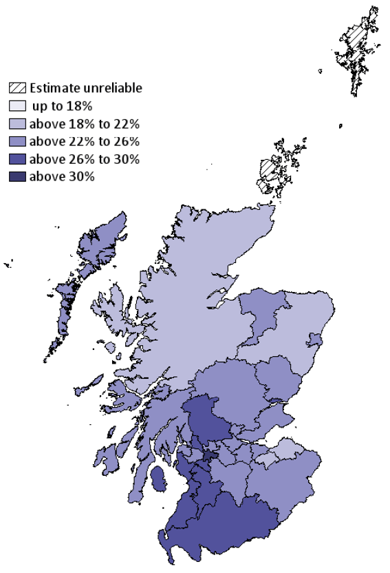 Figure 9: Inactivity Rates for 2018 16-64 year olds (per cent)