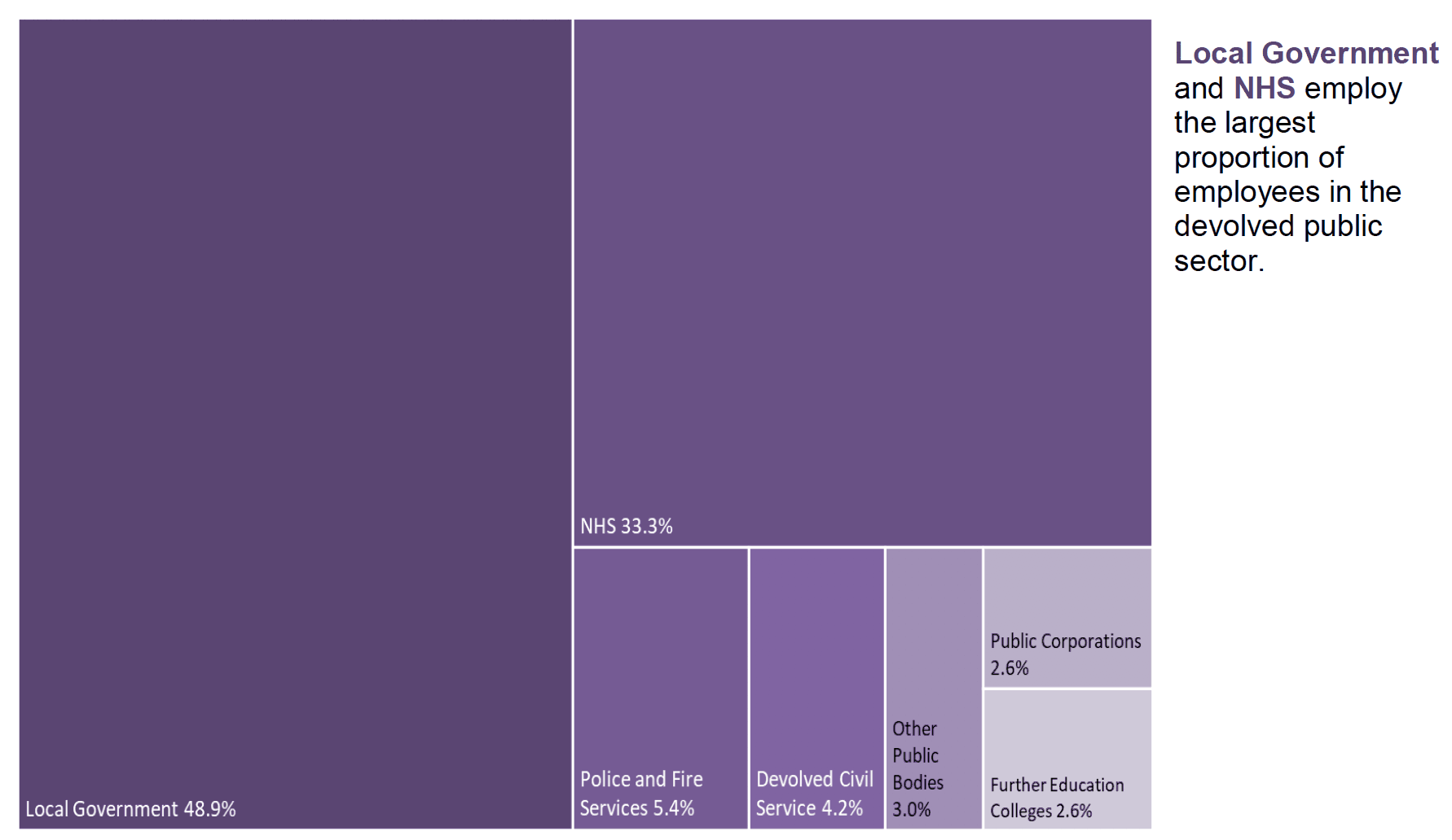 Chart 4 tree map of devolved Public Sector Employment showing relative size of public bodies