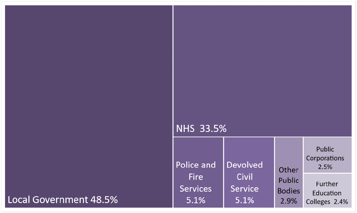 Chart 3. tree map of devolved Public Sector Employment showing relative size of public bodies